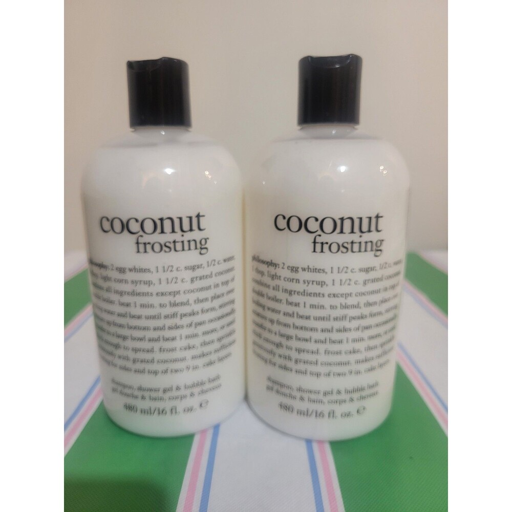 TWO Bottles Of Philosophy Coconut Frosting 3-in-1 Shower Gel 16oz